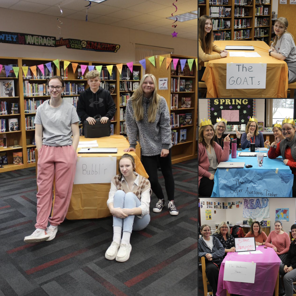 winning Battle of the Books students in the library 