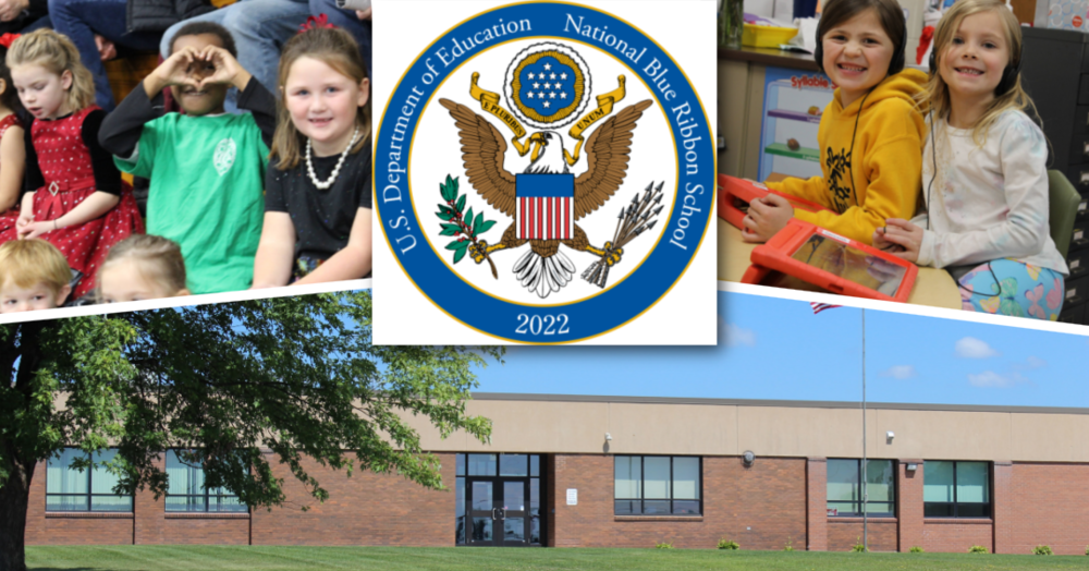 Greenwood Elementary School building Blue Ribbon logo