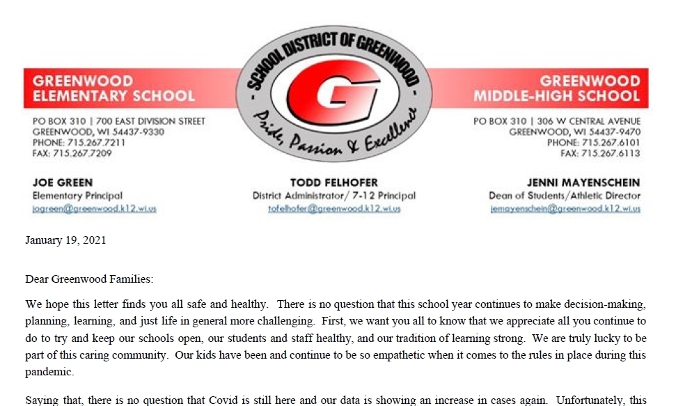 top portion of letter home