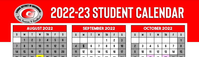 top of student calendar