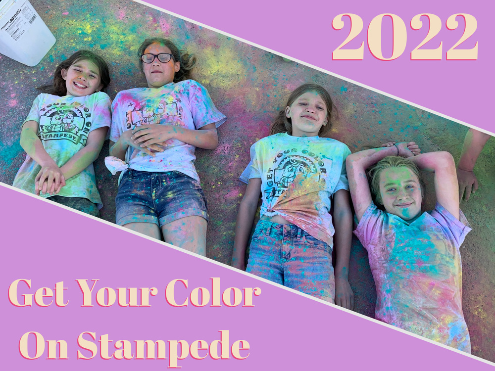 four girls lying on the ground with text 2022 Get Your Color On Stampede