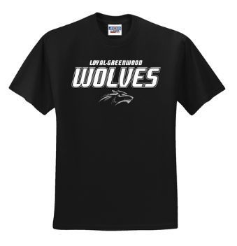 black tshirt with wolves written on it
