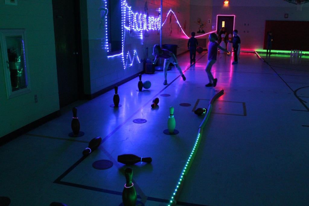bowling with glow lights in the gymnasium