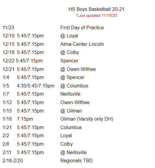 Winter Sports Schedules
